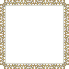 Vector gold with black square Kazakh national ornament. Ethnic pattern of the peoples of the Great Steppe,