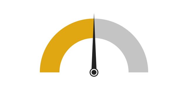Speed meter icon animation with needle moving from green to red on white background in 4K
