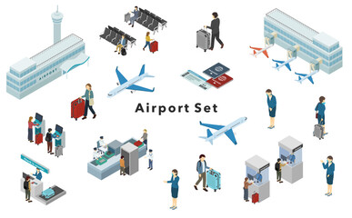 アイソメトリックイラスト：空港セット