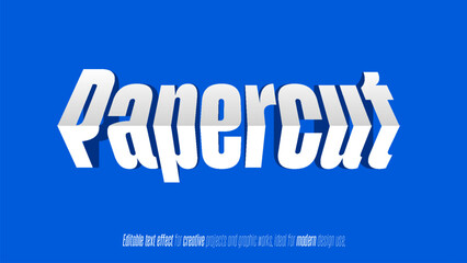 Papercut style 3D text effect design with blue background and white lettering vector illustration