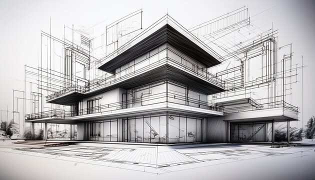 minimalist architectural blueprint featuring clean black lines on a white background