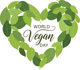 Vector art of world vegan day celebration with leaf