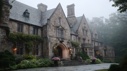 Fototapeta premium Historic mansion in a misty morning.