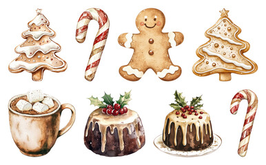 PNG Festive holiday treats illustration, element set on transparent background