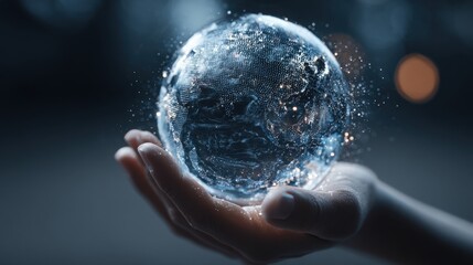 Human hand holding earth globe holographic technology . Futuristic visualization for virtual reality and augmented reality .