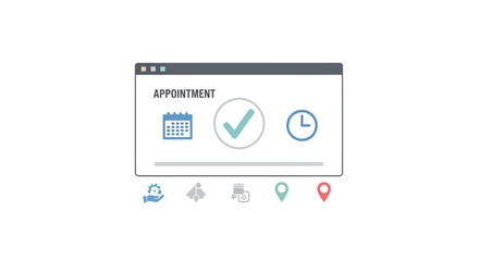 Streamline your scheduling with this modern appointment booking interface, featuring calendar, checkmark, and clock icons for seamless planning and confirmation.