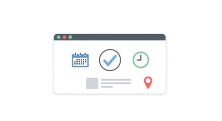 Streamline your tasks with clear icons for scheduling, completion, time management, and location pinpointing, perfect for modern project planning.