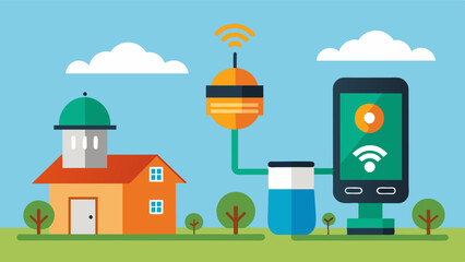 Obraz premium A feeder with a remote monitoring system allowing farmers to track feeding schedules and adjust them as needed from their mobile devices.. Vector illustration