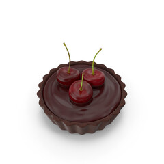 Delicious cherry chocolate tartlet dessert with glossy chocolate topping, isolated PNG