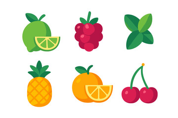 Bright stylized collection of fresh citrus fruits berries and tropical produce