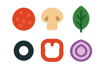 Flat design icons collection of popular pizza toppings and fresh ingredients
