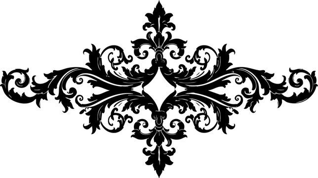Elegant black ornamental flourish design with intricate scrolling details and a central diamond shape, perfect for luxury branding and sophisticated invitations.