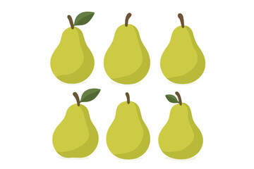 Six fresh green pears arranged neatly in two rows on a clean white background isolated