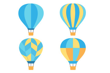 Set of four colorful hot air balloons featuring diverse geometric patterns