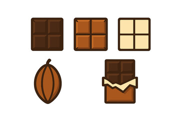Assortment of chocolate bars featuring dark, milk, and white squares with a cocoa bean pod