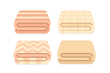 Set of four folded bath towels in pastel colors with various patterns