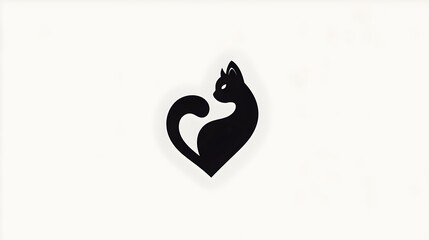 Obraz premium Creative cat logo using negative space to form a heart. Concept: Branding, modern logo design, emotional connection, creativity through negative space, friendly and meaningful visual identity.