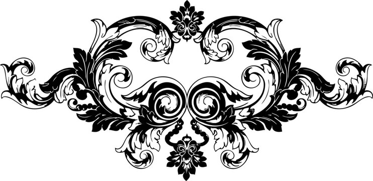 Elegant black baroque flourish with intricate swirling floral designs creating a sophisticated decorative element for invitations and designs