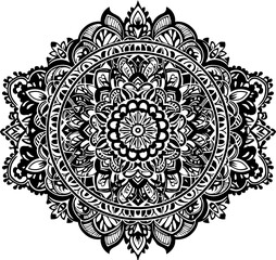 Intricate black and white mandala design radiating spiritual harmony and calming energy, perfect for wellness and decor projects.