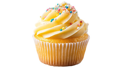 Cupcake muffin with icing frosting on transparent background cutout. PNG file.