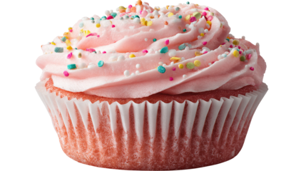 Cupcake muffin with icing frosting on transparent background cutout. PNG file.