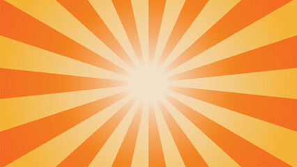 Obraz premium Bright orange and yellow sunburst background with radiant rays spreading from the center. Ideal for retro posters, summer designs, comic-style artwork, or energetic abstract graphic templates.