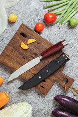 photo of a kitchen knife specifically for cutting vegetables and fruit, mirror and satin knife material