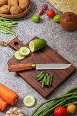 photo of a kitchen knife specifically for cutting vegetables and fruit, mirror and satin knife material
