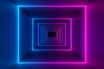 Fototapeta premium Neon square tunnel