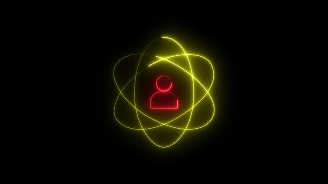 Glowing neon line user centered icon animation on black background. 4k video