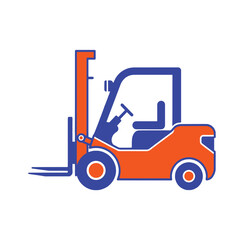 Orange and blue forklift truck graphic on white background vehicle industrial