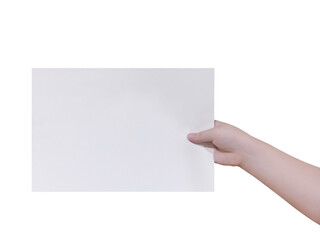 Fototapeta premium Hand holding a blank white sheet of paper PNG transparent.