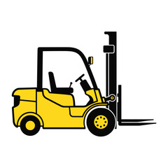 Yellow and black forklift truck graphic on white background industrial