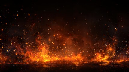 Flames and sparks dance in a dark backdrop creating a vibrant display of fire