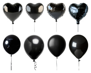 PNG Elegant black heart balloons, element set on transparent background