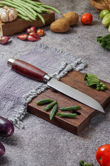 photo of a kitchen knife specifically for cutting vegetables and fruit, mirror and satin knife material