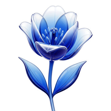 Stunning blue glass tulip flower isolated on transparent background