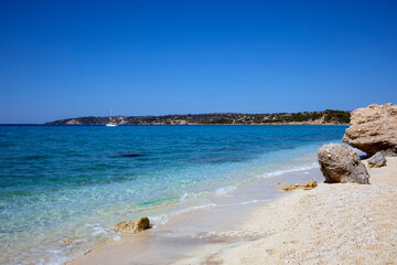 Kefalonia- Greece - August 15, 2025: Lourdas Beach, Kefalonia,  Greece.