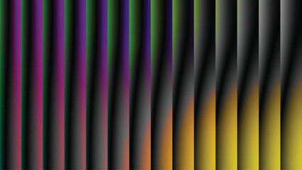 Moody abstract background featuring vertical gradient stripes with dark tones and glowing green, purple, and yellow highlights. Ideal for creative design, futuristic interfaces, and digital art visual