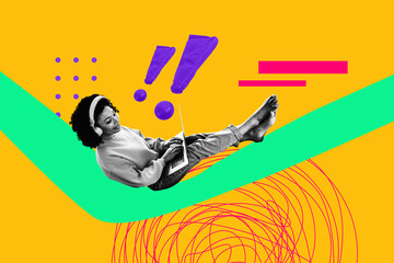 Banner 3d full image photo collage of happy girl read open book bookworm hobby literature school homework preparation student