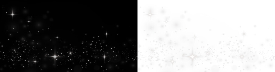 Sparkling star overlay on contrasting black and white backgrounds, creating a magical atmosphere...