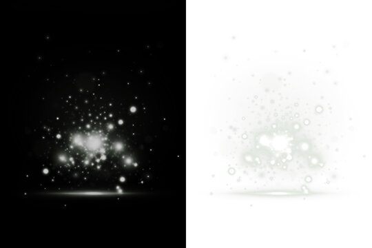 Abstract light bokeh effect overlay on black and white backgrounds, creating a dreamy atmosphere with soft glowing orbs and sparkling highlights for artistic design projects
