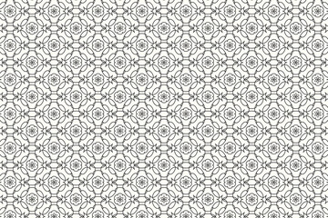 Geometric floral lattice repeat monochrome vector pattern, seamless ornamental design perfect for textiles backgrounds stationery artistic backdrop.