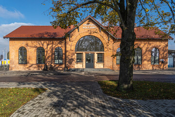 The railway station building and its surroundings in Zdunska Wola, Poland.