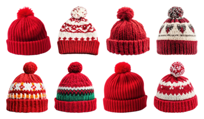 PNG Cozy red winter hats collection, element set on transparent background
