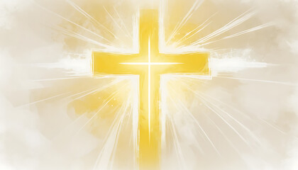 Golden Cross with Bright Light Radiating in the Sky