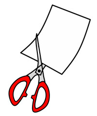 Red Handle Scissors Cutting White Paper