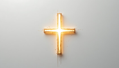 Glowing Cross Light Art on White Wall Religious Decor Spiritual Symbol