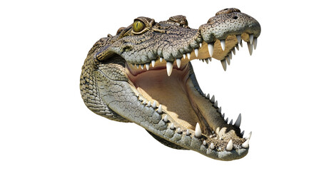 Fototapeta premium Wide Open Crocodile Jaws Revealing Sharp Teeth Aggressive Reptile Display on Transparent Backdrop