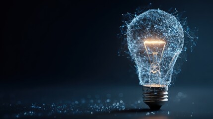 Bright light bulb glowing with digital effects in a dark space creates an inspiring and innovative atmosphere